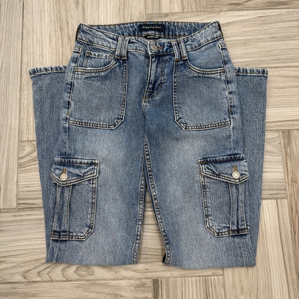 Aeropostale Women's Denim Y2K Mid Rise Flare Cargo Jeans Size OR - Picture 10 of 10